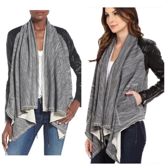 Blank NYC Faux Leather Drape Moto French Terry Jacket XS - Picture 1 of 12